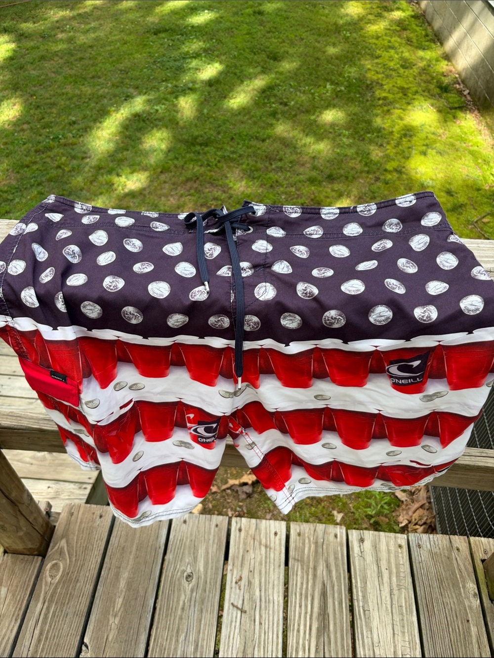 O'Neill Red, Black & White Novelty Mens Swim Shorts